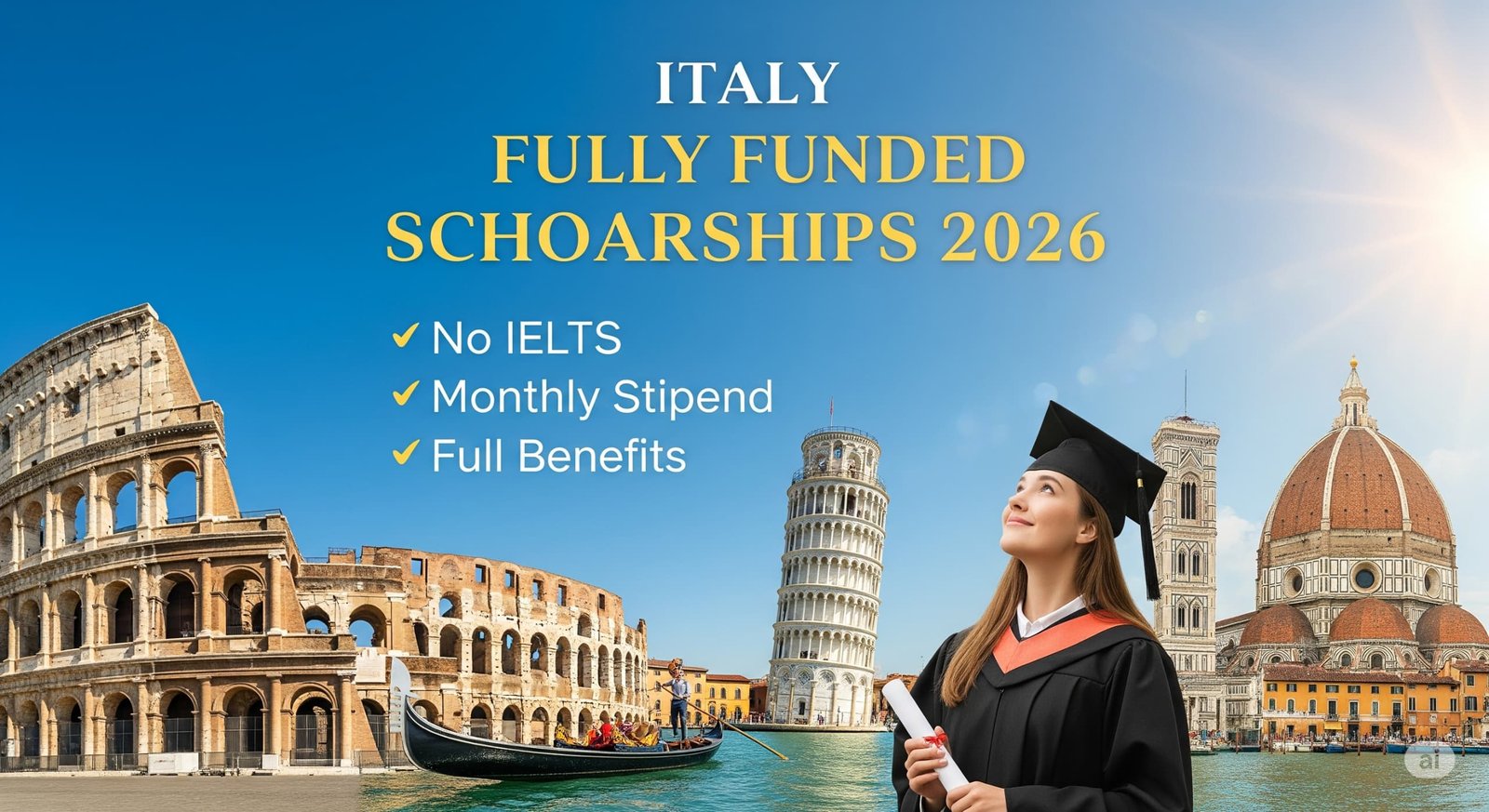 Italy Fully Funded Scholarships 2026 – No IELTS, Monthly Stipend, and Full Benefits